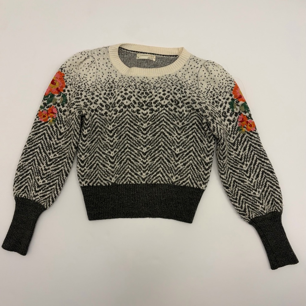 XS Anthropologie Karolina wool and cashmere blend floral embroidered sweater